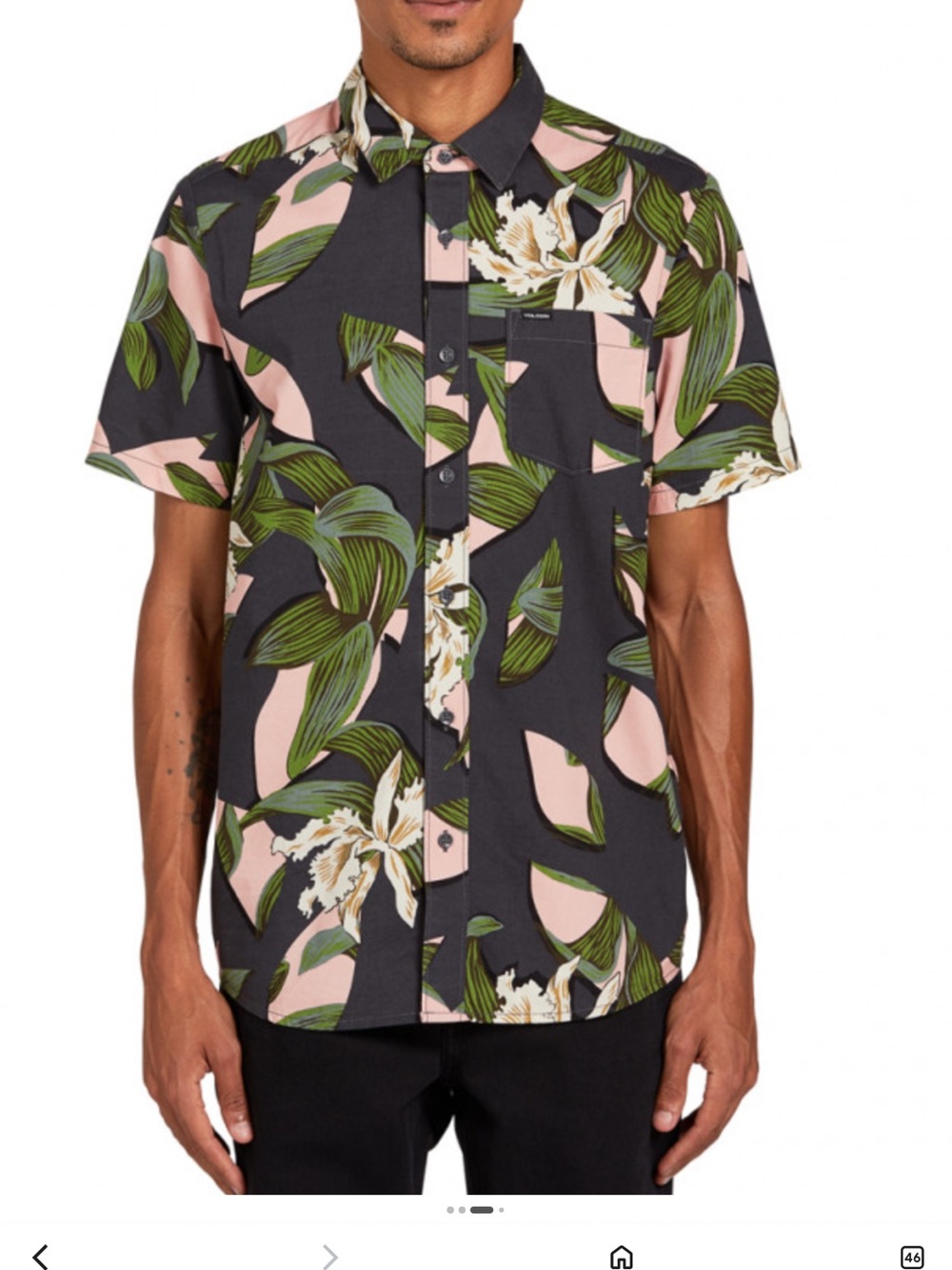 Volcom Men's Short Sleeve woven Floral Button-Up Shirt Pink gray Green medium